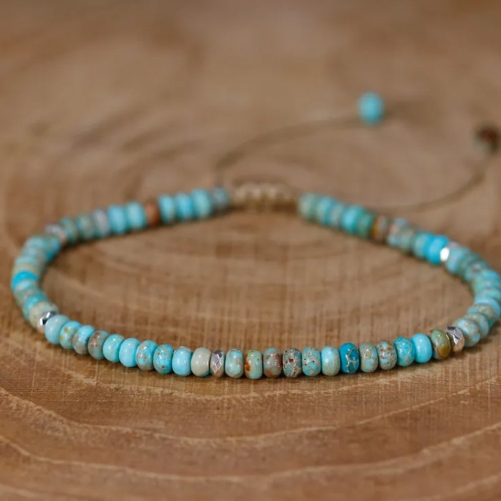 Blue Sea Sediment Jasper 4mm Bead Healing Meditation Chakra Dainty Bracelet Gift